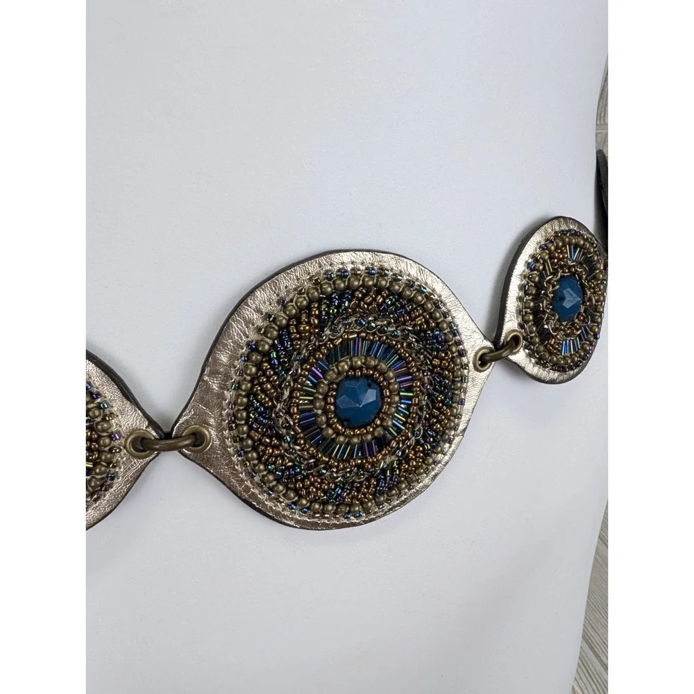 Chico's Beaded Medallion Chain Belt Boho Southwestern Festival Vintage Artsy